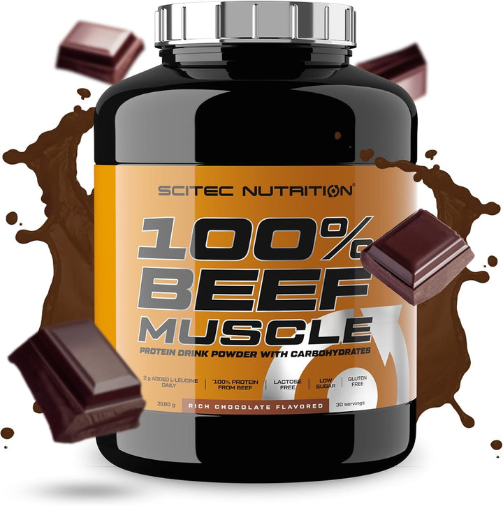100% Beef Muscle, Flavored Protein Drink Powder with Carbohydrates, L-Leucine and Sweeteners, Lactose Free, Gluten Free, Low Sugar, 3180 G, Chocolate