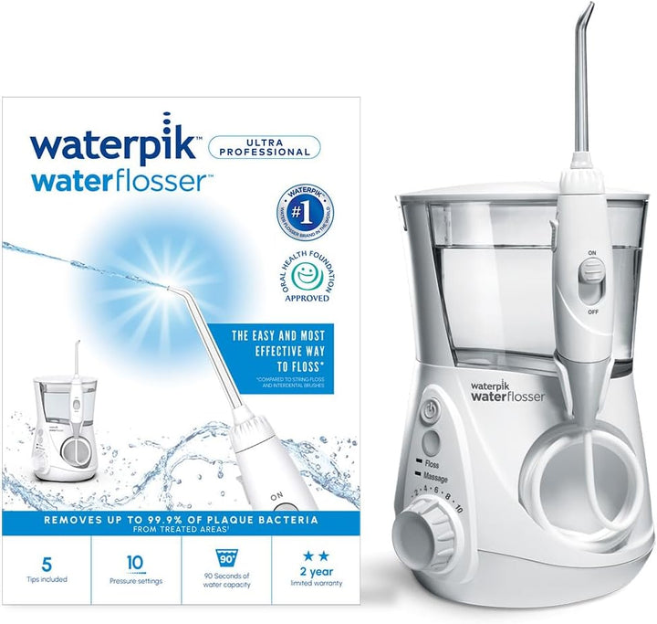 Ultra Professional Water Flosser, 5 Tips, Advanced Pressure Control System, 10 Settings, Dental Plaque Removal Tool, White, WP-660UK, 2Pin UK Bathroom Plug, Packaging May Vary