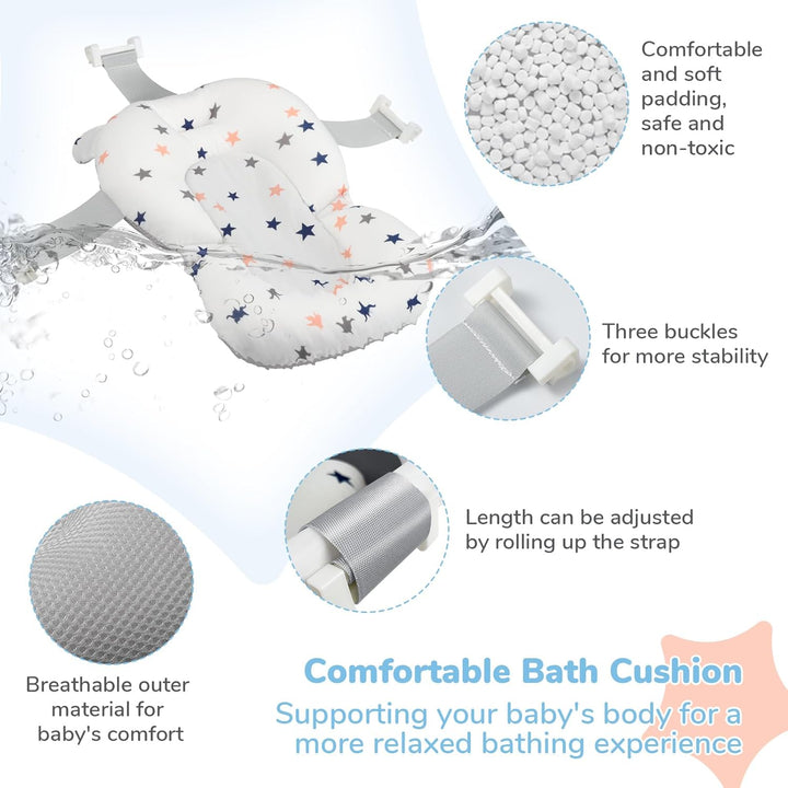 Baby Bath Tub for 0-6-12 Months Newborn, Foldable Toddler Bath with Soft Cushion Pad, Portable Baby Bathtub Travel save Space (Grey)