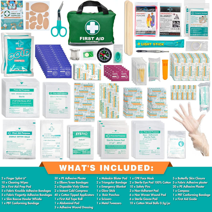 210 Piece First Aid Kit- Emergency Kit - Reflective Design - Includes Ice(Cold) Pack, Moleskin Pad and Emergency Blanket for Travel, Home, Office, Car, Workplace & Outdoor