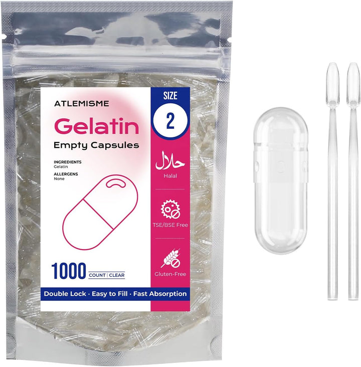 Empty Capsules Size 2 100 Count,Clear Empty Gelatin Capsules Kosher,Halal and Non GMO Certified for DIY Supplements.Hypoallergenic Gel Capsules Empty with 2 Spoons,Adapted to the Capsule Filler