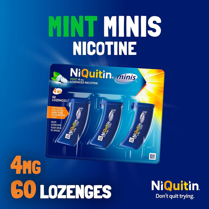 Minis Mint 4 Mg Lozenges - Effective Smoking Craving Relief - Practical Pocket-Sized Container - 60 Mini Lozenges - Relieve Sudden Cravings - Reduce and Quit Smoking Aid