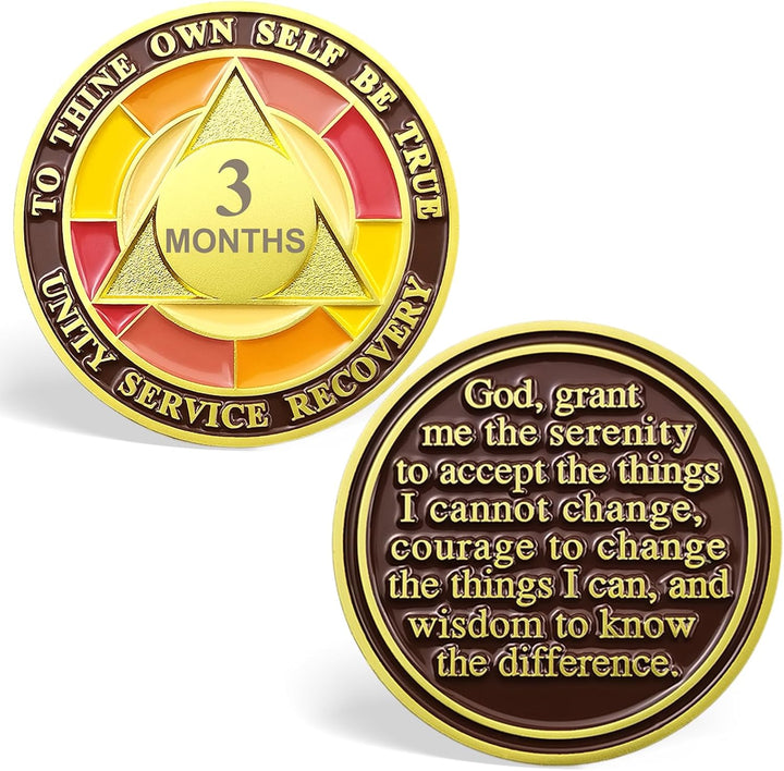 24 Hour Sobriety Chips, Tri-Plate 24Hr Sobriety Coin - One Day AA Medallion Recovery Chips Sober Coins for Narcotics Alcoholics Anonymous Recovery Sober Gifts for Men/Women