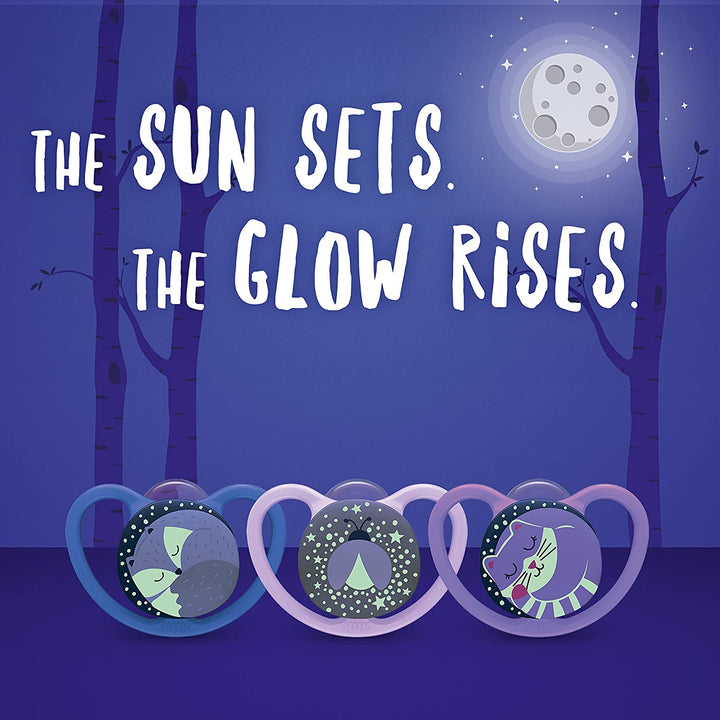Space Day & Night Baby Dummy | 18-36 Months | Glow-In-The-Dark Soothers with Extra Ventilation for Sensitive Skin | Bpa-Free Silicone | Zebra & Lion | 4 Count