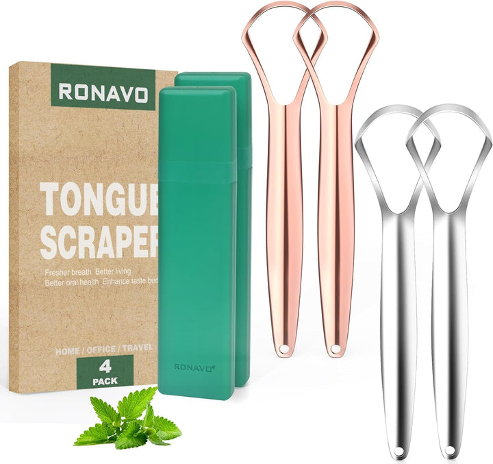 Tongue Scraper (2 Pack), Tongue Cleaner Cure Bad Breath, Tongue Cleaners Stainless Steel, Metal Tongue Scrapers for Adults Fresher Breath in Seconds