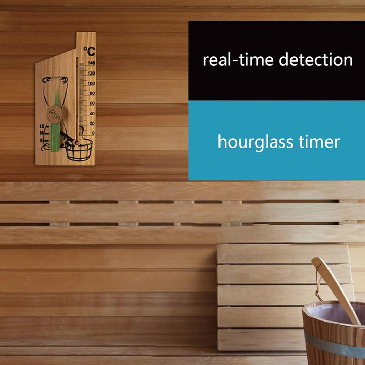 2 in 1 Sauna Thermometer Sand Timer Hourglass Wooden Thermometer Temperature Gauge Water-Proof 0-140 ℃