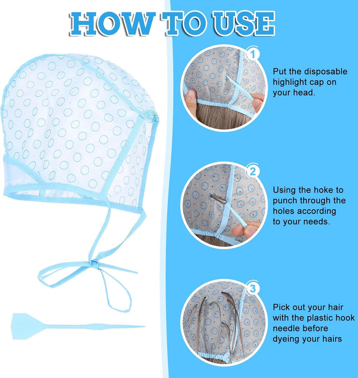 3PCS Highlight Cap, Highlight Kit Streaking Highlighting Cap with Holes for Salon Hair Dyeing Hairdressing and DIY Dyeing Hair