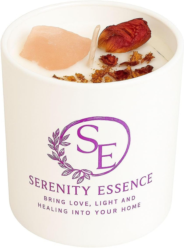 Lavender Candle with Rose Quartz Crystal Candle – Vegan Soy Wax Aromatherapy Candle, Healing & Stress Relief – Meditation & Relaxation – Christmas Gifts(60 Hrs)