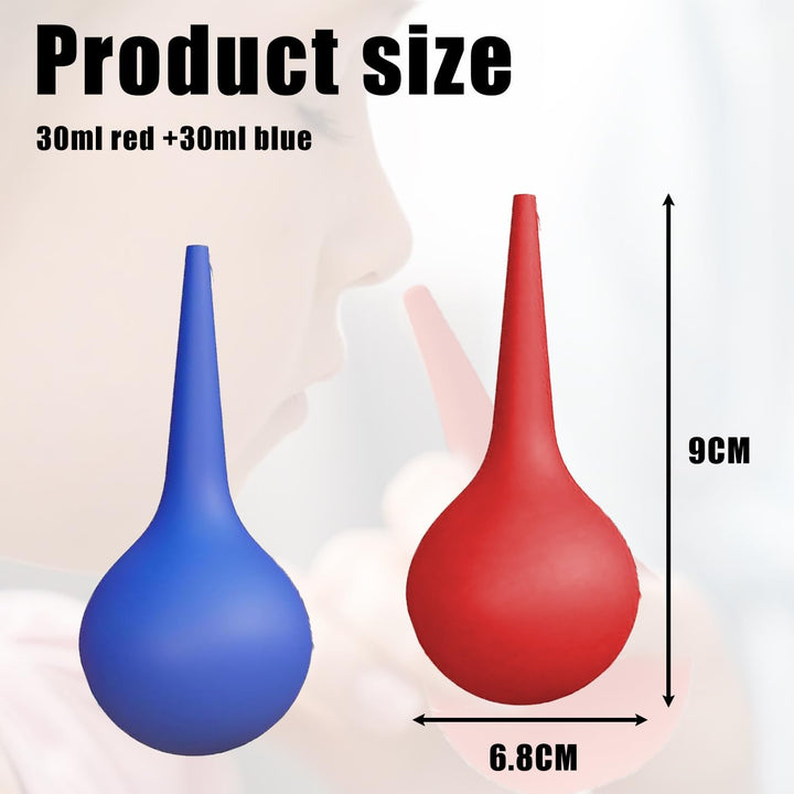2 PCS Rubber Suction Ear Syringe Bulb - Safe and Gentle Ear Cleaner, Versatile Bulb Syringe for Ear Washing, Nasal Mucus Removal, and General Cleaning(Blue+Red)