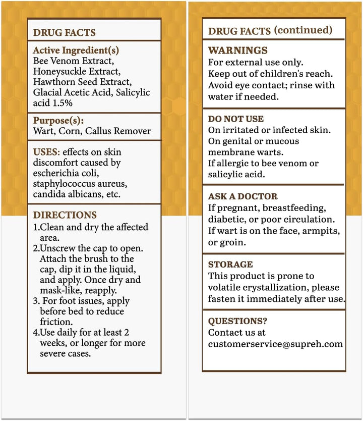 Fast-Acting Bee Venom Wart Remover: Wart Freeze off with Salicylic Acid & Bee Venom Cream - Wart Removal for Plantar Wart Genital Wart Common Wart on Face Hand Finger 30
