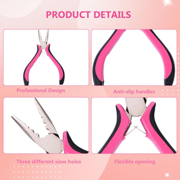 3Pcs Professional Nano Hair Extension Tools,Hair Extension Pliers Kit Includes 1 Plier&2 Loop Threaders,Nano Beads Hair Extensions Kit,Nano Bead Tool for Easy Hair Extension and Removal Tool