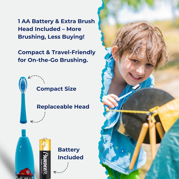 Paw Patrol Battery Powered Electric Toothbrush for Kids – Soft Zig-Zag Bristles, Easy-Grip Handle, Extra Replacement Head & Battery Included | Gentle, Effective, and Fun Oral Care for Children Ages 3+