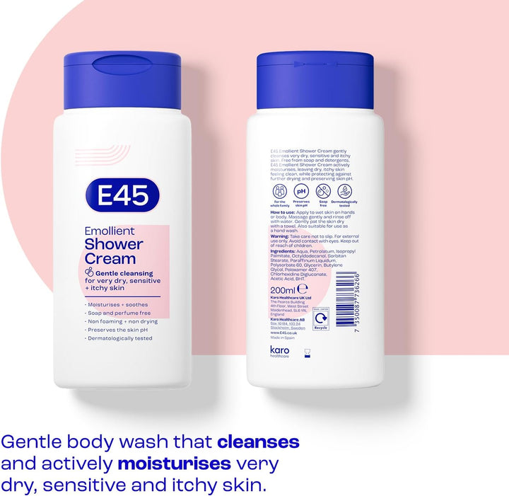 Shower Cream for Dry, Sensitive, and Itchy Skin - Moisturising Body Wash for Men and Women - Helps Maintain Skin Ph - Suitable for Eczema and Dermatologically Tested - 200 Ml