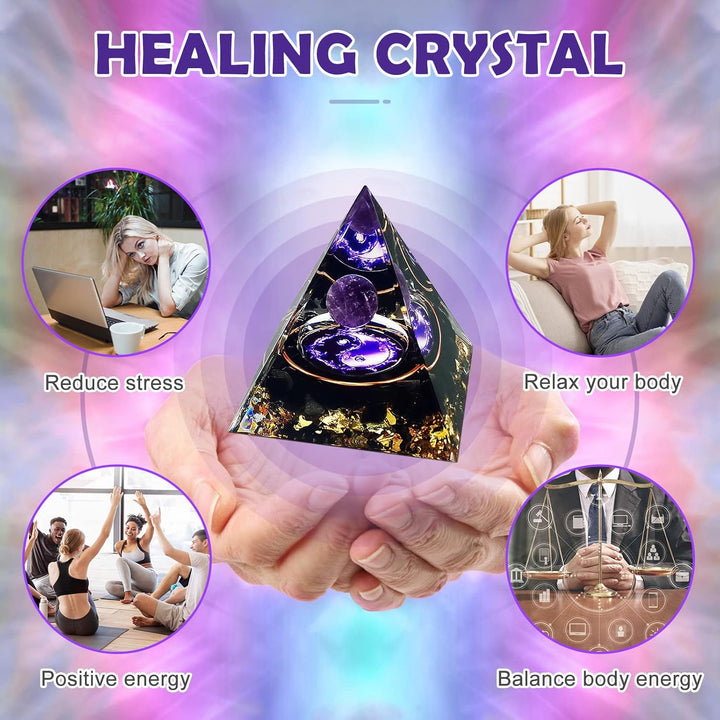 Crystal Pyramid, Moonstone Crystal Ogan Chakra Energy Tower, Positive Energy Generator, Nature Reiki Chakra Crushed Stone Jewelry for Healing Meditation Chakra Balance (Amethyst)