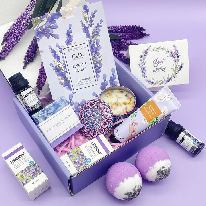 Pamper Birthday Gifts for Women, Unique Friend Gifts for Her, Lavender Self Care Get Well Soon Gifts Set for Mum Sister Wife, Spa Bath Set Bath Bombs Present, Christmas Valentines Mothers Day Gift Box