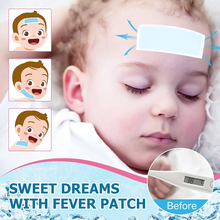 20 Sheets Cooling Fever Patch for Kids,Cooling Forehead Strips Cooling Gel Pads for Baby Children Adult, Forehead Fever Cool Pads