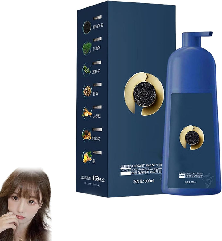 Hair Dye Shampoo for Women & Men​​ with ​​Caviar Protein​​ – Vibrant Long-Lasting Brown Tones ​​Plant-Based Coloring Cream​​ with Nourishing Care (Soft Black)