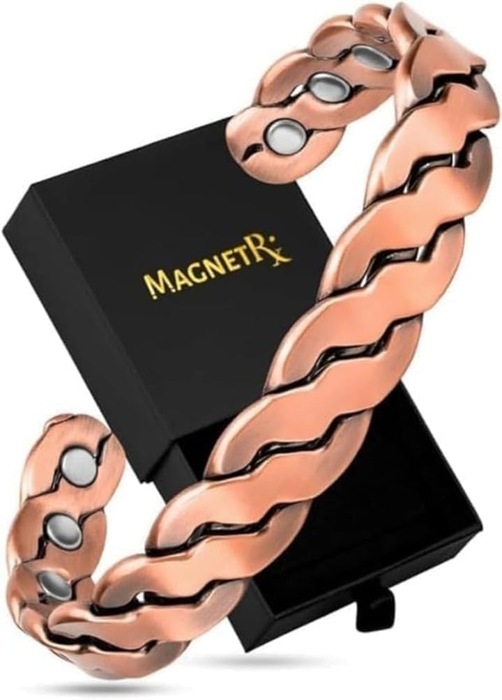 ® Pure Copper Magnetic Bracelet - Magnetic Copper Bracelets for Men - Adjustable Cuff + Gift Box (Twisted Copper)