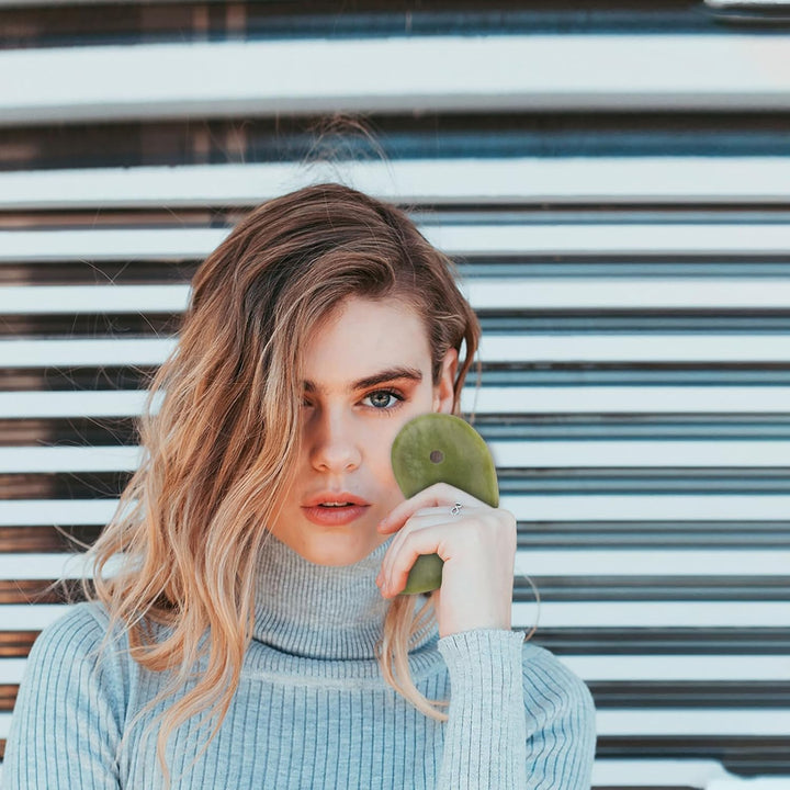 2Pcs Natural Jade Gua Sha Boards Face Massage Plate for Skin Beauty and Body Health Smooth Traditional Scraping Tools with Ergonomic Design for Facial and Full Body Use