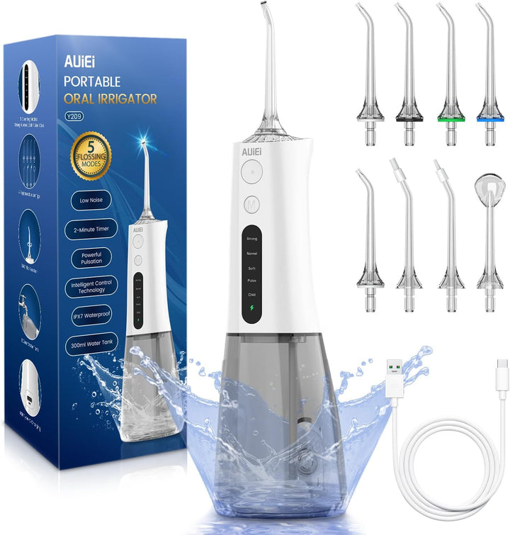 Water Flosser for Teeth Cordless, Professional Oral Irrigator 5 Modes & 4 Jet Tips USB-C Rechargeable Teeth Cleaner Portable 300ML Dental Tooth Care Tool Kits Home Use Travel (Black)