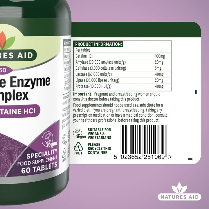 Digestive Enzyme Complex – Supports Digestion, Bloating & Discomfort Relief and Nutrient Absorption – Betaine Hcl - Vegan, Vegetarian, Non-Gmo – 60 Tablets