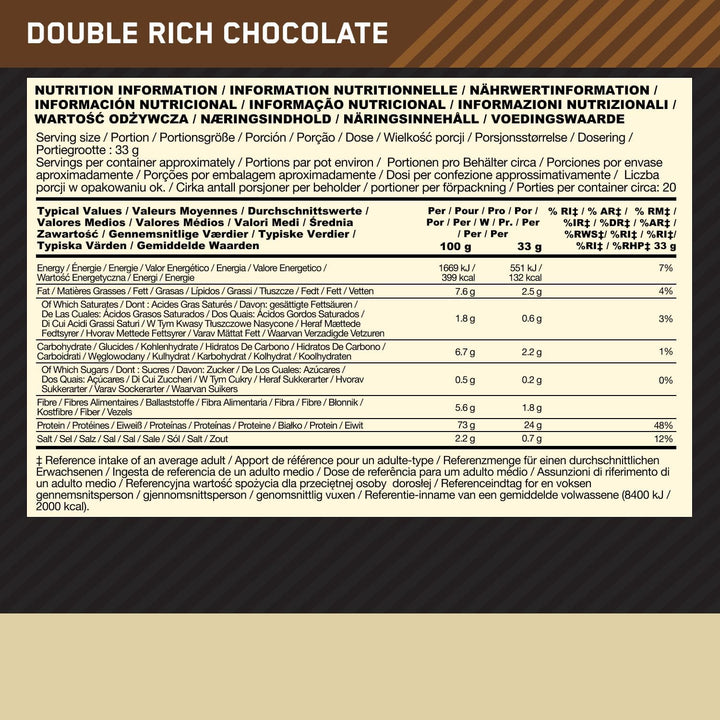 Gold Standard 100% Plant Based Protein Powder for Men and Women, Vegan Protein Shake Powder, Post Workout or Anytime Throughout the Day, Chocolate Flavour, 20 Servings, 684G