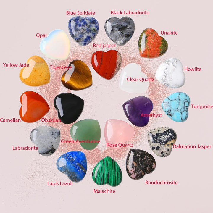20PCS Heart Healing Crystals Gifts Gemstones Set Bulk Quartz Love Gem Stones Wholesale Polished Pocket Chakra Reiki Spiritual Wellbeing Stocking Filler Mini Small Gift for Women