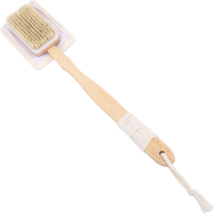 Long Handle Back Loofah Scrubber and Shower Brush with Loofah Bristle - Soft Exfoliator for Full Body Cleaning, Non-Slip Wood Handle, Ideal for Wet or Dry Use