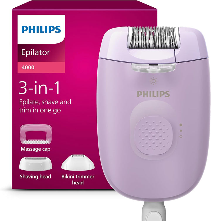 Satinelle Essential Epilator, Corded, Compact Hair Removal, BRE224/00 White & Green