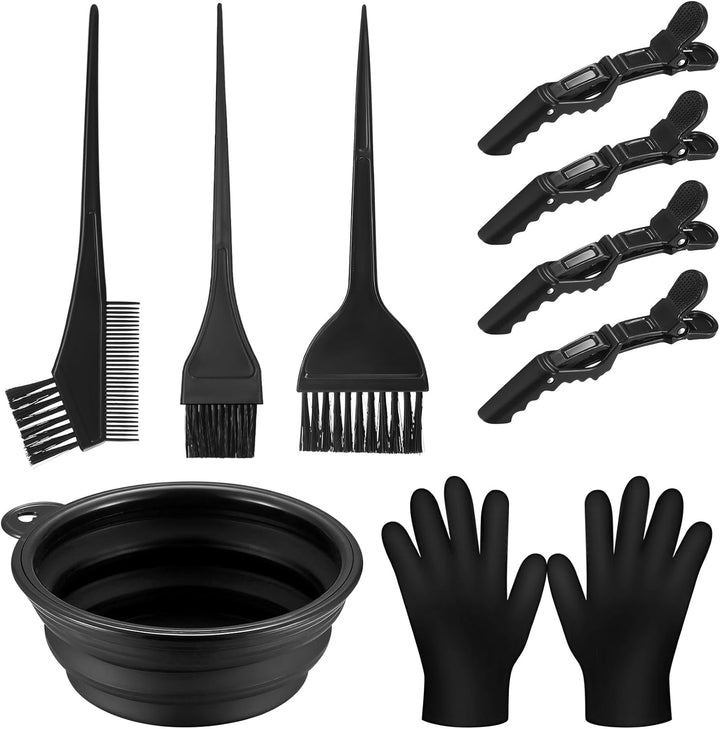 18 Pcs Tools for Hair Colouring Kit, Dying, DIY Beauty Salon Bleaching, Dye Bowl and Brush, Including Mixing, Ear Cover, Shawl, Gloves, Clips