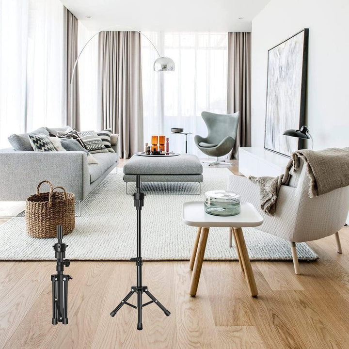 Mini Mannequin Head Tripod, Adjustable Wig Stand Tripod, Mannequin Head Stand Holder for Hairdressing Training (Black)