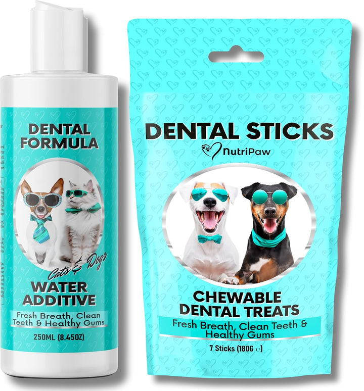 Dental Formula Water Additive for Dogs & Cats - Clean Teeth, Healthy Gums & Fresh Breath - Manage Plaque & Tartar Build-Up - Fuss-Free - No Brushing Needed - Cat/Dog Mouthwash & Oral Health