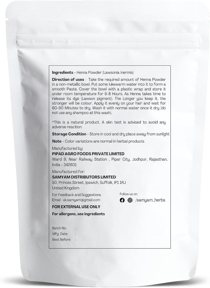 Pure Henna Powder - 500G Pack | Natural Hair Color, Triple Sifted Rajasthani Henna, PPD Free