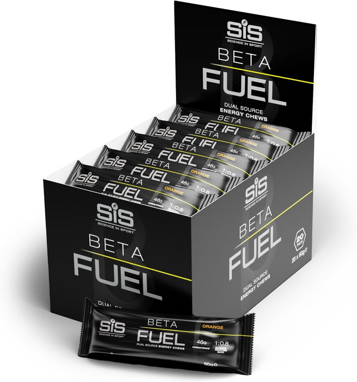 Beta Fuel Dual Source Energy Chews, Energy Bars, Orange Flavour, 46G of Carbs, 60G Bar (6 Pack)