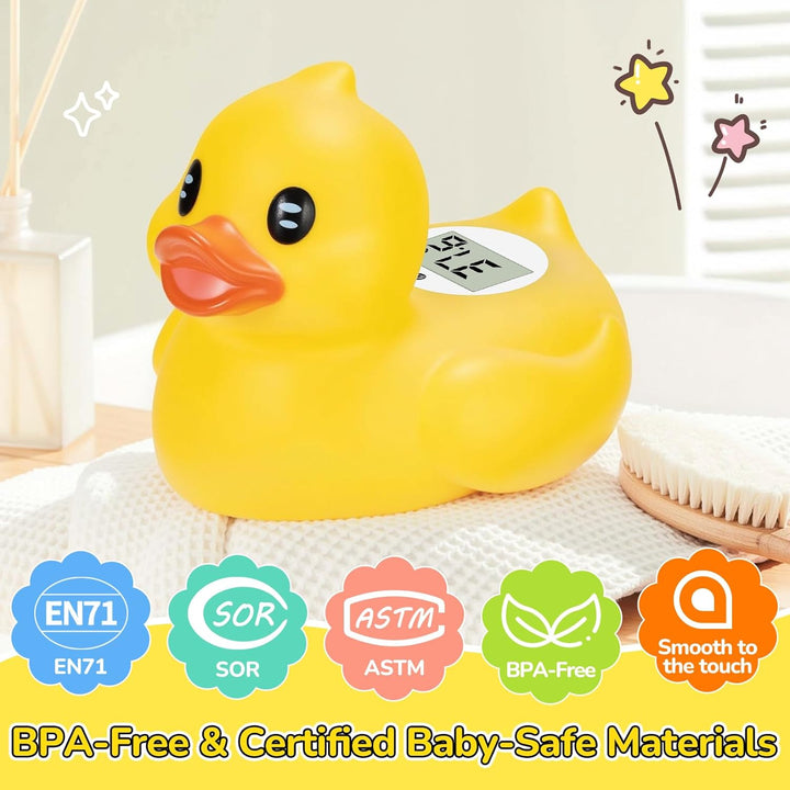 Bath Thermometer for Babies – Cute Duck Floating Toy with Digital Temperature Display – Safe Baby Bath Thermometer for Newborns in Celsius & Fahrenheit, Yellow