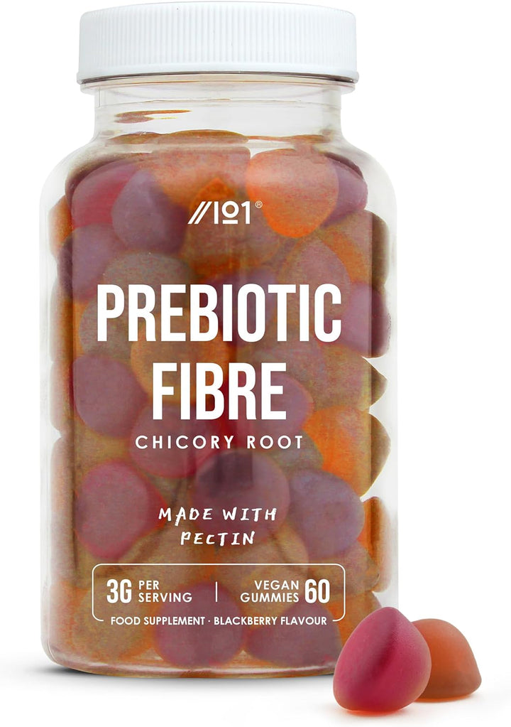 Prebiotic Fibre Gummies 3G - 60 Vegan Gummies - Chicory Root Inulin, Blackberry, Strawberry & Peach Flavour (30 Day Supply) by