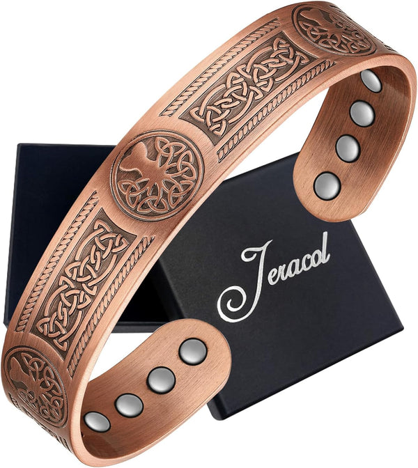 Copper Bracelets for Men Women,Tree of Life and Celtic Knot Design Copper Magnetic Bracelets Cuff Bangle with 12Pcs Powerful Magnets(Each 3800 Gauss), Brazaletes Jewelry with Gift Box