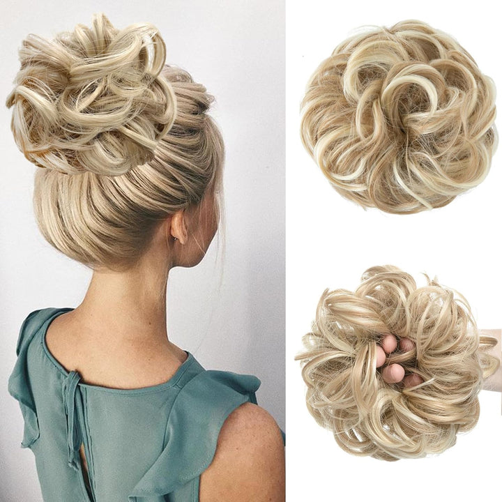 Messy Bun Hair Piece, Wavy Curly Messy Bun Scrunchie, Thick Tousled Hair Pieces for Women Girl(Black）