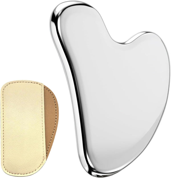 Stainless Steel Gua Sha Facial Tools, Guasha Board for SPA Acupuncture, Metal Gua Sha for Body Face Neck and Eye, Skin Care Gift for Woman (Silver)