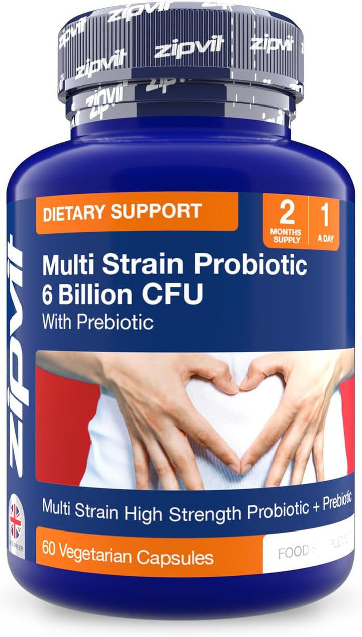 Probiotic 6 Billion CFU with Prebiotic, Multi Strain Probiotics with 5 Strains Including Lactobacillus Acidophilus, 60 Vegetarian Capsules for Women & Men, 2 Month Supply