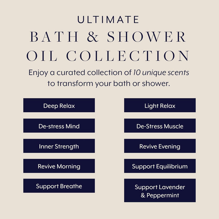 Ultimate Wellbeing Bath & Shower Oils Collection 10 X 9Ml - Infused with Essential Oils, the Purest, Ethically Viable, Natural, Raw Ingredients
