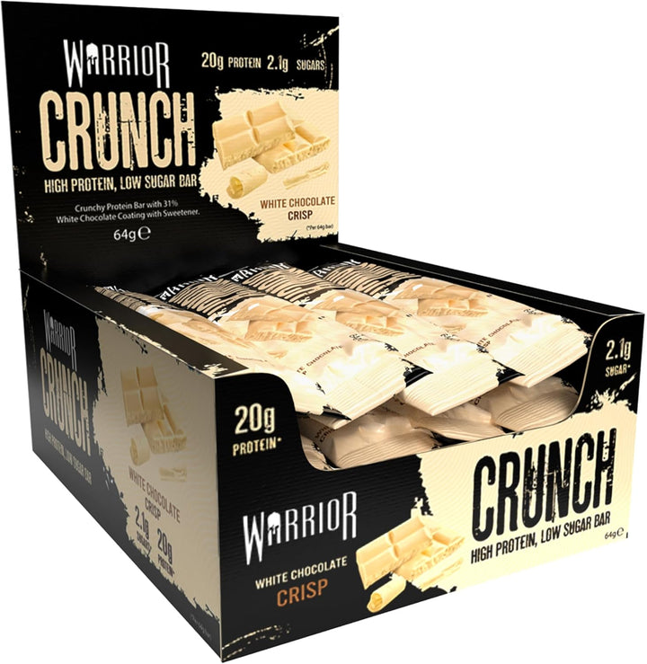 Crunch - High Protein Bars - 20G Protein Each Bar - Low Carb, Low Sugar Snack - 12 Pack X 64G (White Chocolate)