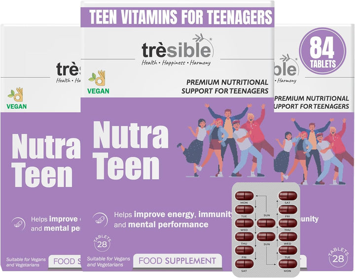 Teen Vitamins for Teenagers Boys and Girls 12-18 Years (1 Month Supply) - 25 Essential Multivitamins Vegetarian Tablets with Iron, Zinc, Folic Acid and Omega 3 - Unflavoured Teen Boy Vitamins