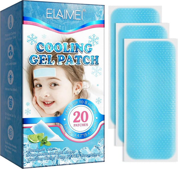 Cooling Fever Patch, 20Pcs Cooling Gel Sheets, Cooling Patches for Migraine Headache, Cooling Gel Pads for Kids & Adults