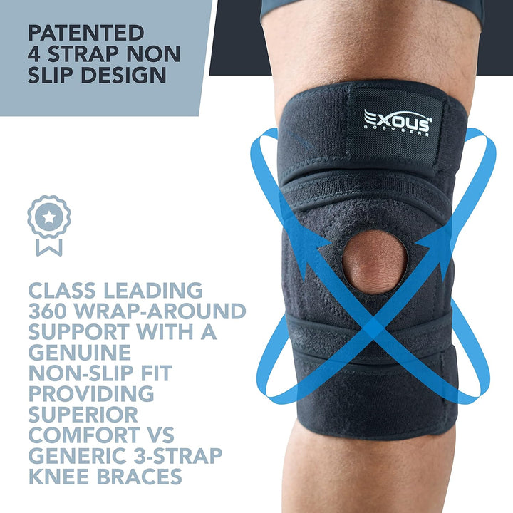 Knee Support Brace for Men & Women Unique 4-Way Adjustable Non-Slip Neoprene Strap System for Arthritis, Running Bursitis, for ACL, Ligament Damage Ideal for Sports - Skiing & Meniscus Tear