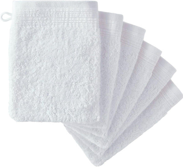 6 X Premium Quality 100% Cotton Wash Mitts Absorbent Flannel Face Mitt Body Scrub, White