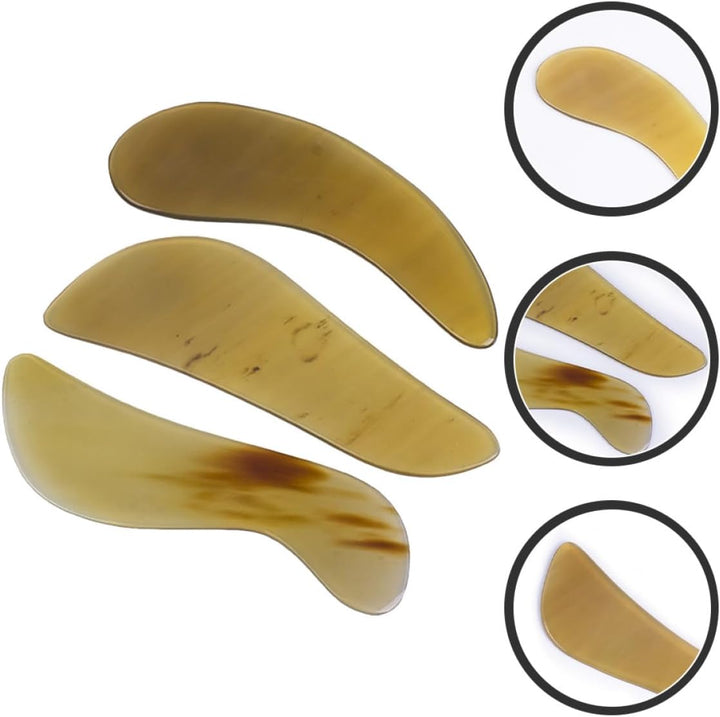 3Pcs Yak Horn Guasha Board Set S-Shaped Thin Scraping Massage Tools for Body Face Neck, Natural Cattle Horn Material Household and Salon Use