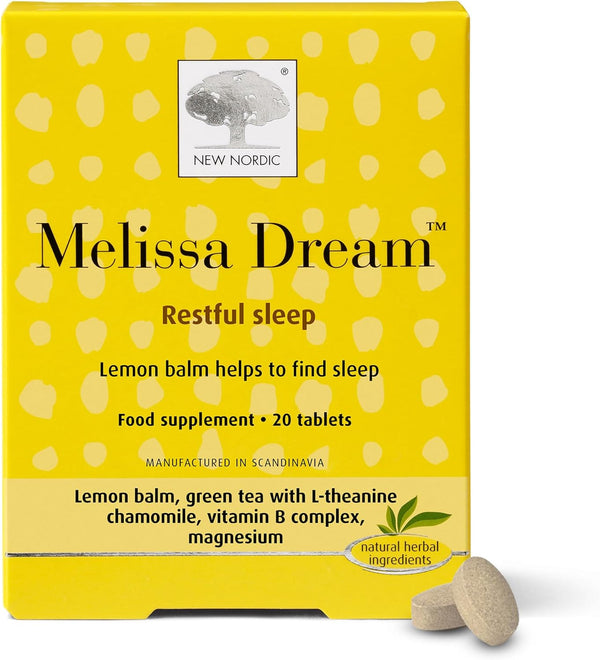 Melissa Dream - Melatonin-Free Natural Sleep Aid & Insomnia Relief for Adults - Magnesium & Chamomile - 20 Herbal Sleeping Tablets