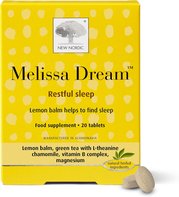Melissa Dream - Melatonin-Free Natural Sleep Aid & Insomnia Relief for Adults - Magnesium & Chamomile - 20 Herbal Sleeping Tablets
