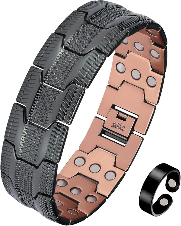 99% Copper Bracelet for Men, Magnetic Bracelet with 57Pcs Ultra Strength Magnets. Adjustable Wristband with Removal Tool&Jewelry Gift Box
